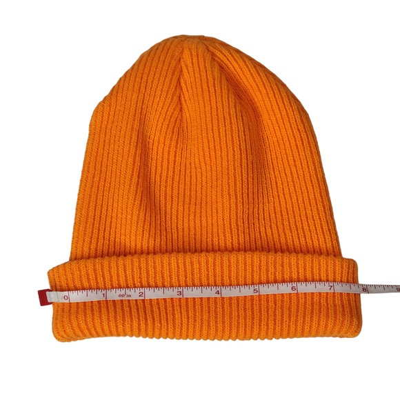 Unisex Solid Orange Plain Knit Beanie, Warm Slouchy Skull Hat Winter and Ski Cap - Picture 5 of 6